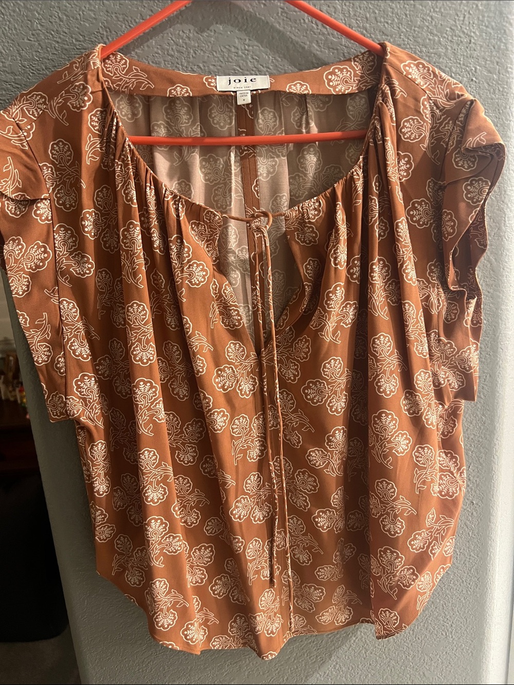 Joie Rust Floral Tie-Front Peasant Blouse